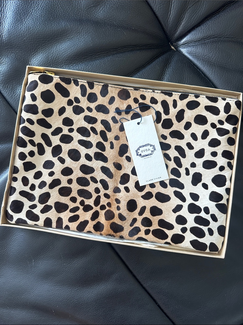 Clare V Leopard 🐆 Haircalf Clutch in Tan and Black